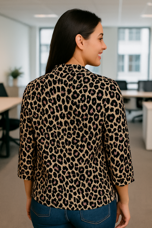 CHAQUETA DAMA ANIMAL PRINT CORTE LARGO MANGAS RECOGIDAS