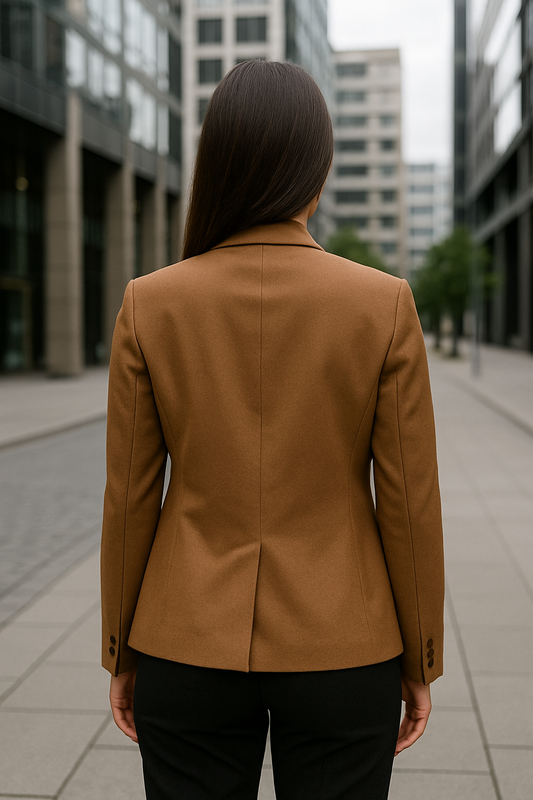 BLAZER DAMA SEMI FORMAL CORTE LARGO COLOR CAFÉ CLARO