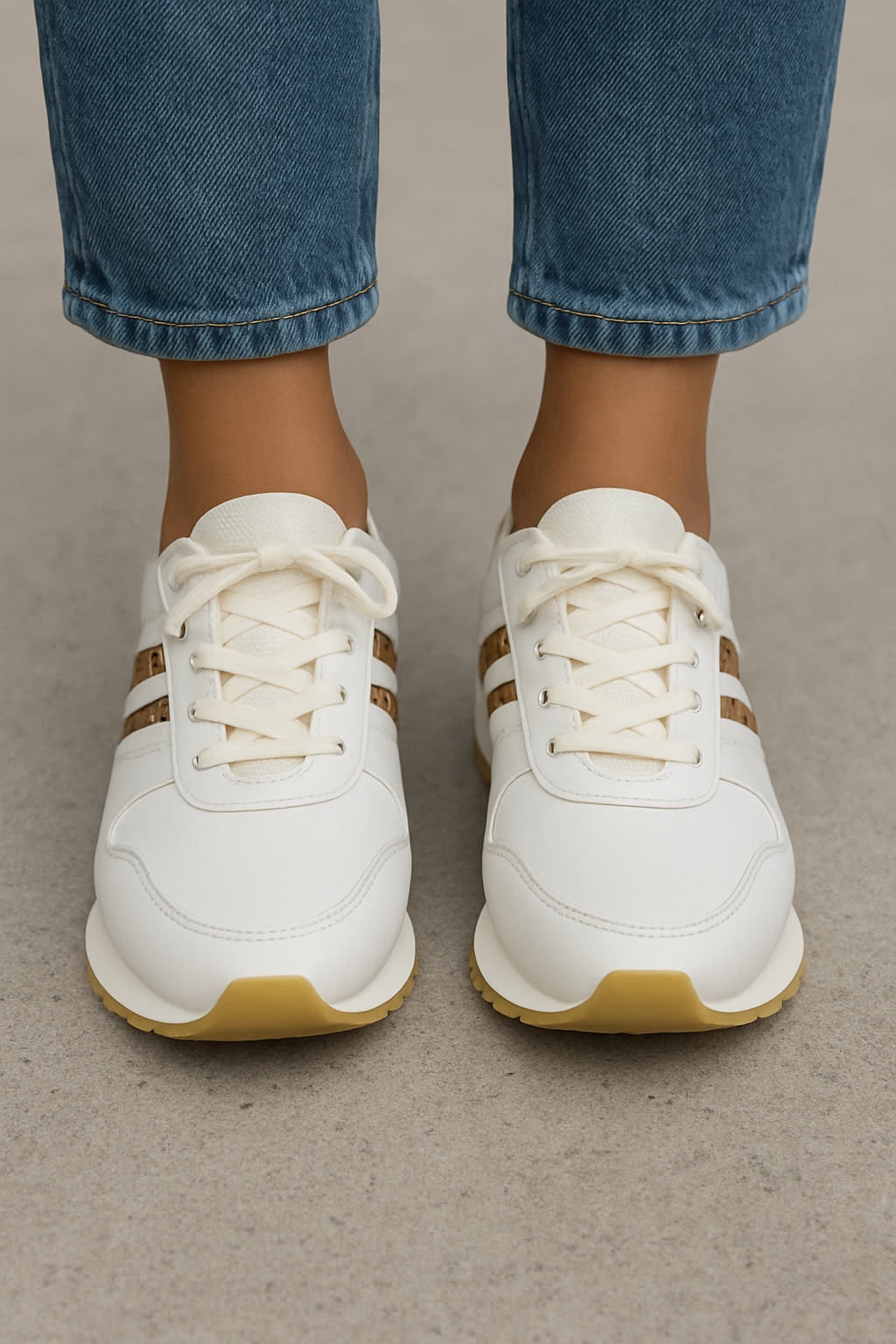 ZAPATO MUJER DEPORTIVO BLANCO CON CAFE Y DETALLE TIPO PIEL DE SERPIENTE