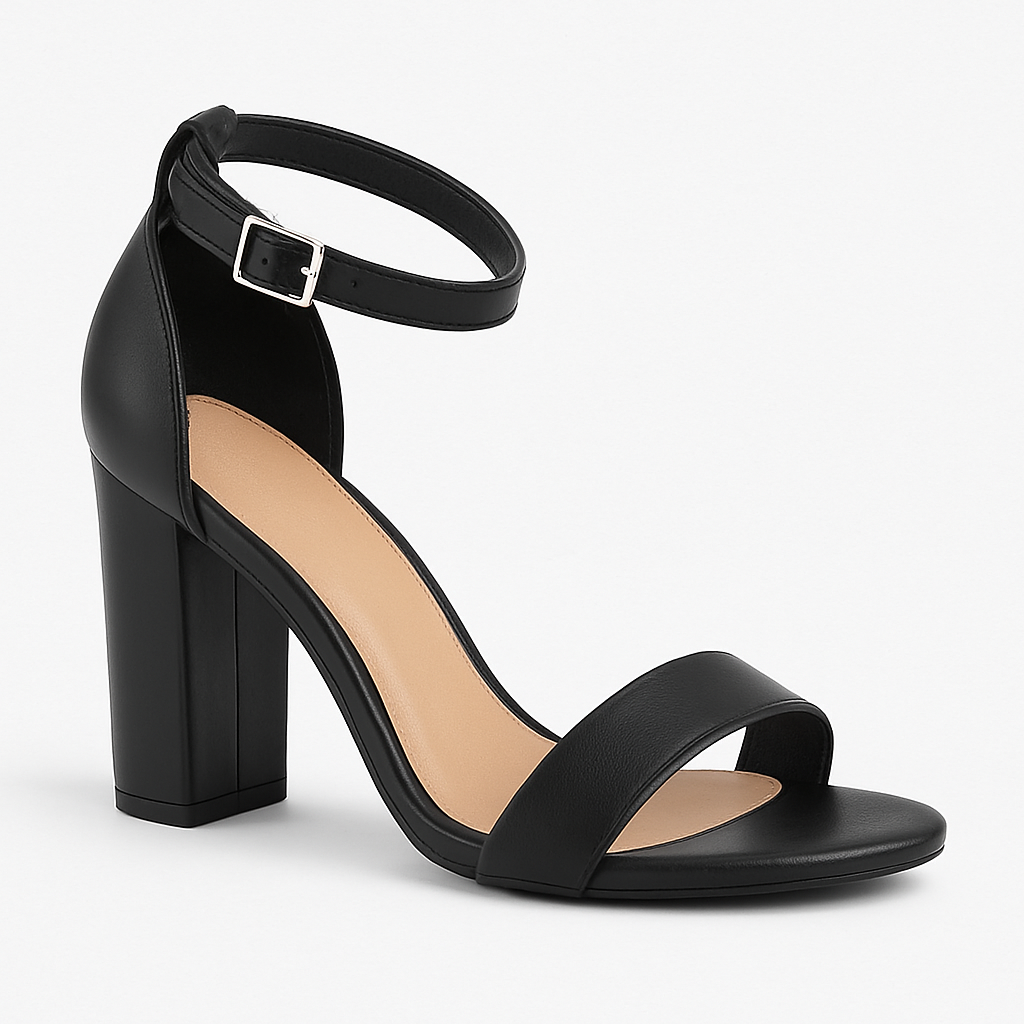 SANDALIA NEGRA DE CUERO TACON ALTO