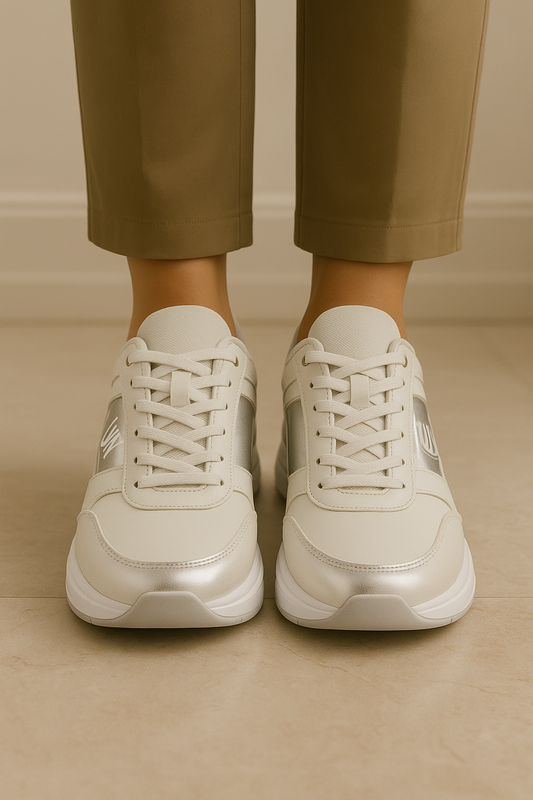 ZAPATO DEPORTIVO DAMA PLANTA ALTA DORADO/PLATEADO