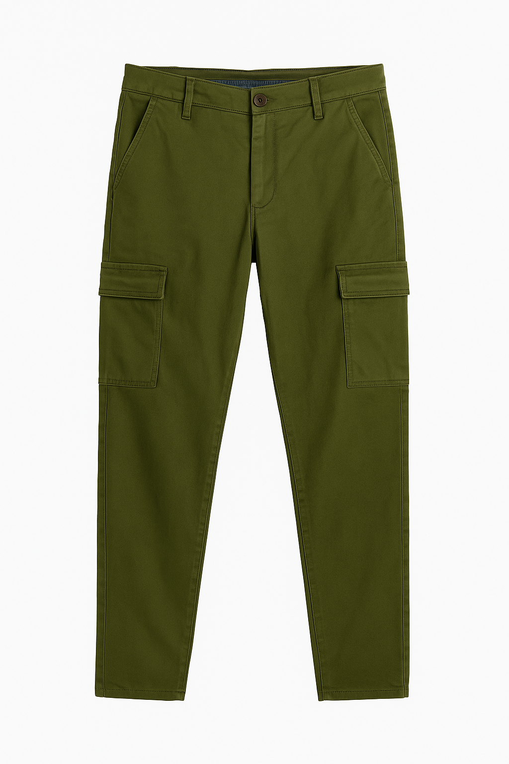 PANTALÓN CARGO, DISEÑO LISO CON BOTÓN CAFÉ