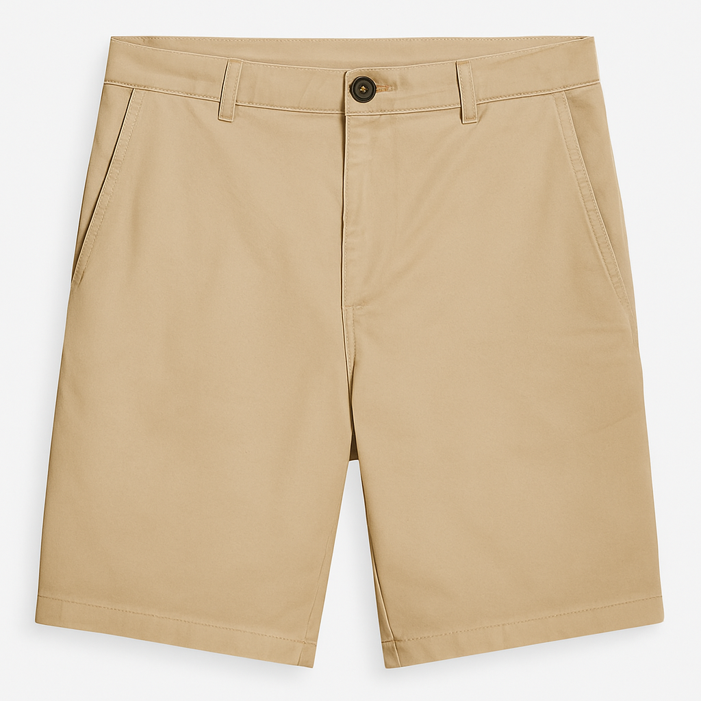 SHORT GABARDINA LLANO CON BOTON CAFÉ Y BOLSILLOS LATERALES Y POSTERIORES