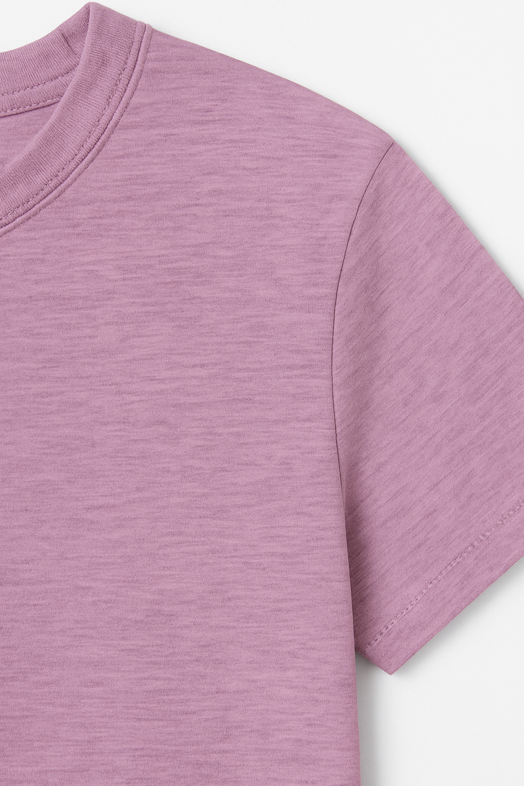 CROP TOP LILA JASPEADO CON MANGAS, CUELLO REDONDO Y ESTILO HOLGADO