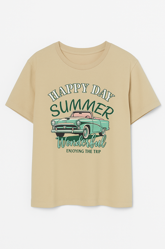 TOP HOLGADO DE CUELLO REDONDO CON MANGAS CORTAS Y ESTAMPADO DELANTERO