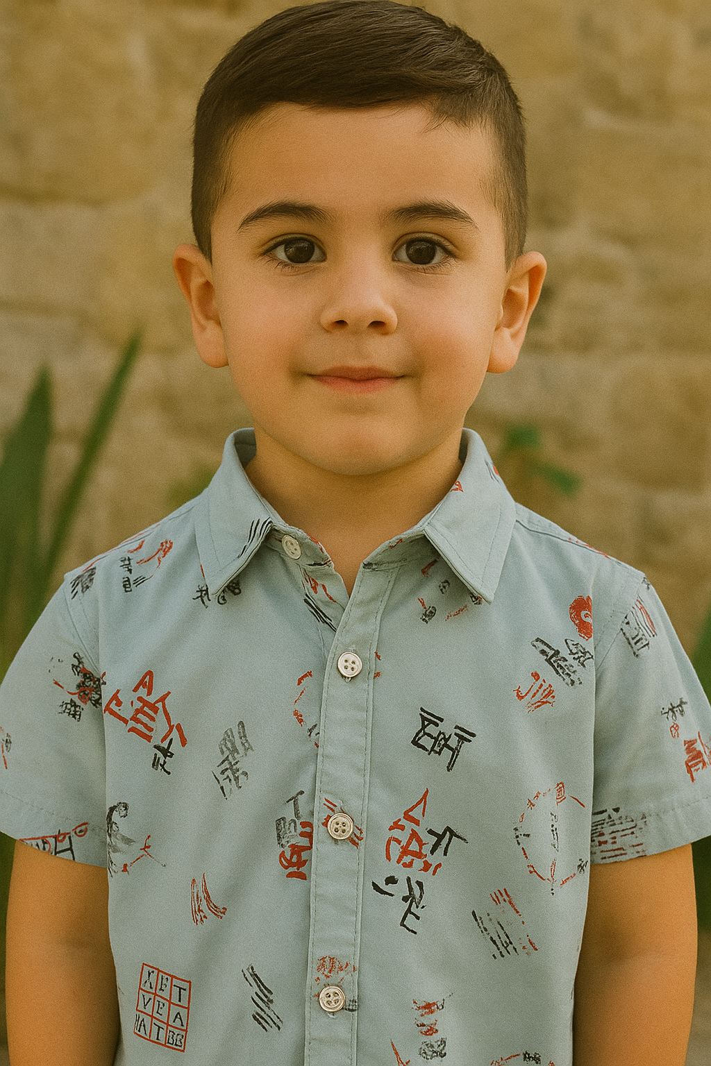 CAMISA NIÑO ESTAMPADA MANGA CORTA CON BOTONES PLATEADOS