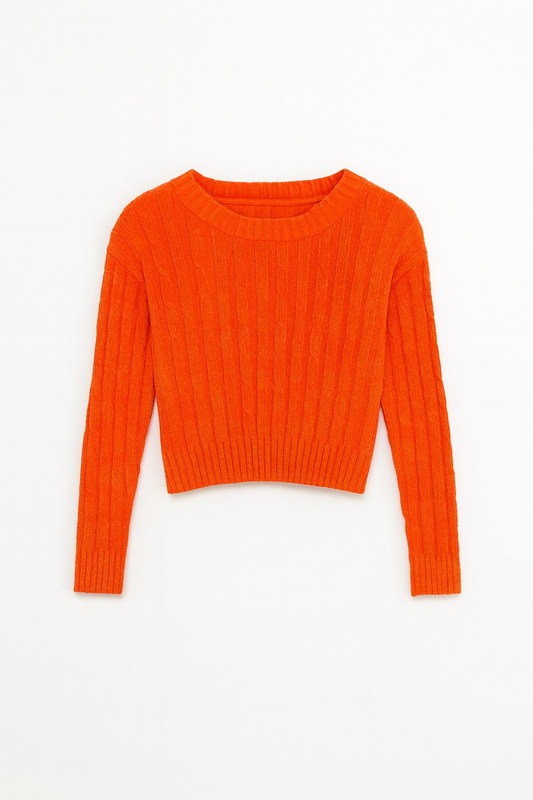 SUÉTER NIÑA TEJIDO CROP MANGA LARGA COLOR NARANJA
