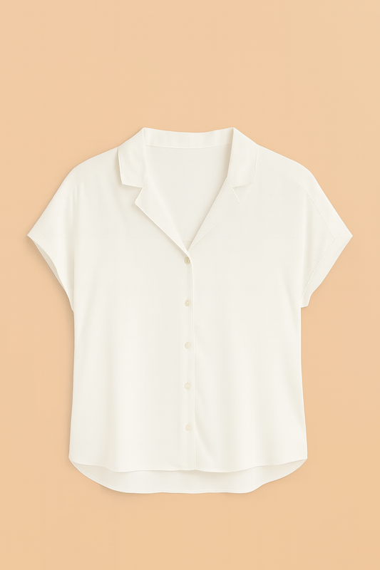 BLUSA DAMA MANGA CORTA BLANCA CON CUELLO CAMISERO