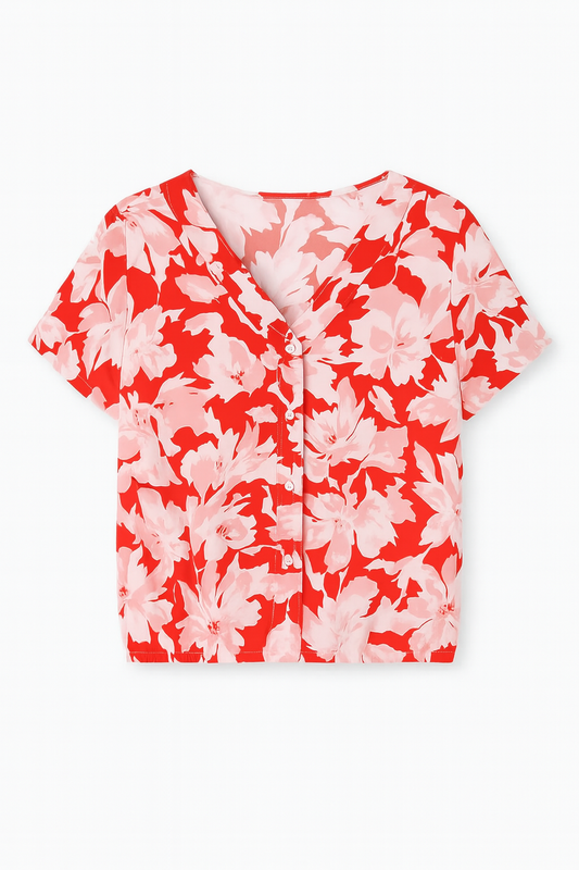 BLUSA DAMA PLUS SIZE ESTAMPADO FLORAL ROJO