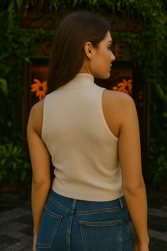 BIVIDI TELA RIBB CUELLO TORTUGA SIN MANGAS CORTE SLIM FIT