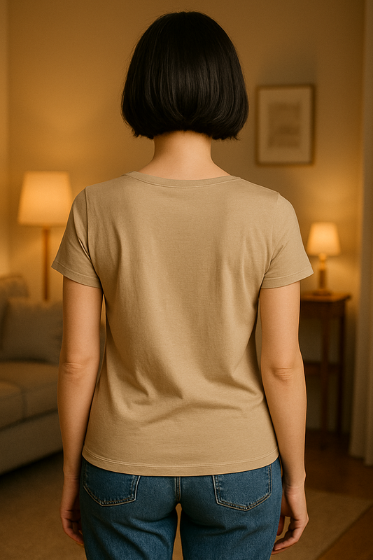 CAMISETA DAMA BASICA CUELLO EN V CON TELA RIGIDA Y ESTRECH