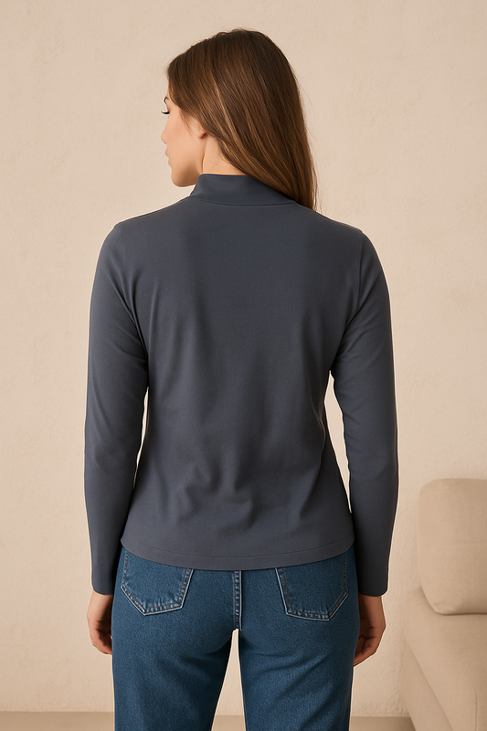 BUZO DAMA AZUL OSCURO CUELLO TORTUGA CON TELA DE ALGODON