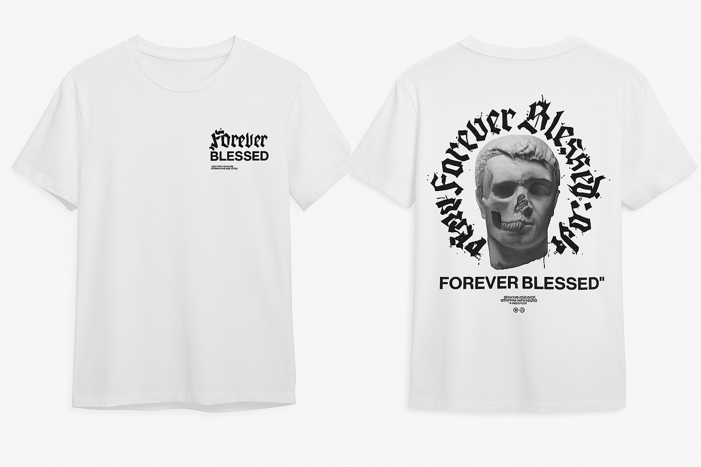 CAMISETA BLANCA HOMBRE CON ESTAMPADO "FOREVER BLESSED" CUELLO REDONDO