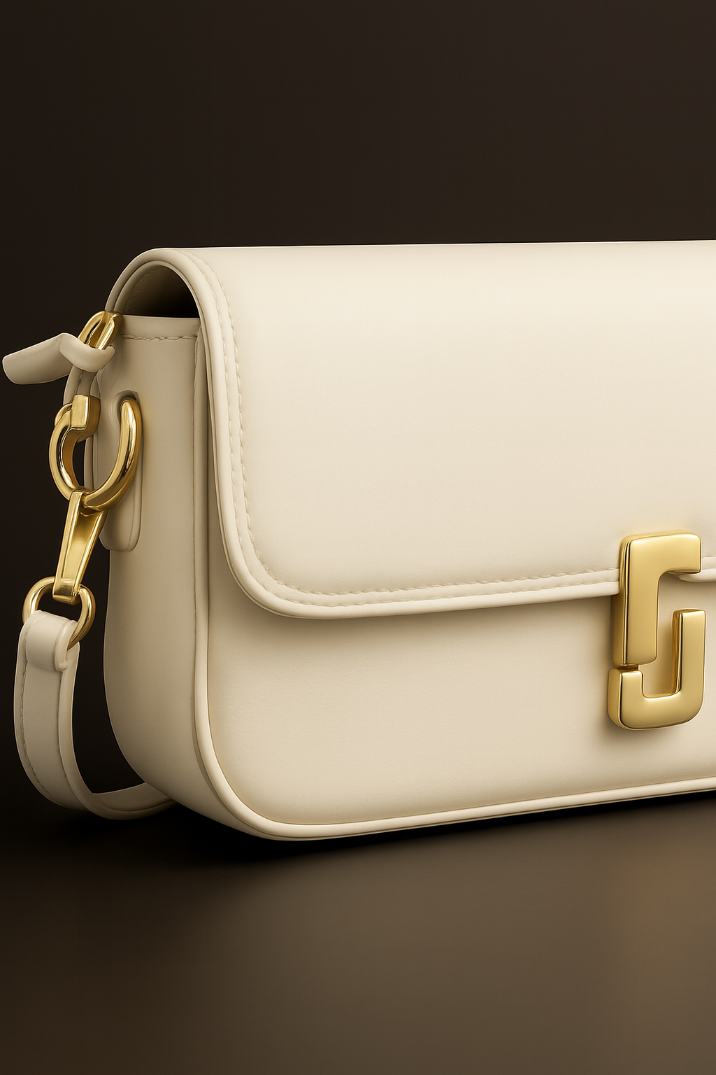 CARTERA BOLSO BLANCO HUESO BROCHE DE ORO VARIOS SERVICIOS + CORREA