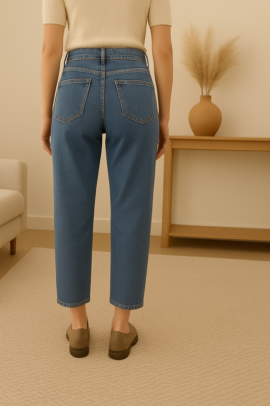 JEAN MOMFIT DAMA AZUL CLARO CON ROTOS