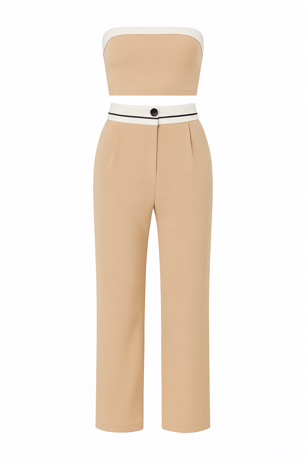 CONJUNTO DAMA TIPO TOP BANDA Y PANTALÓN RECTO CON DETALLE BLANCO