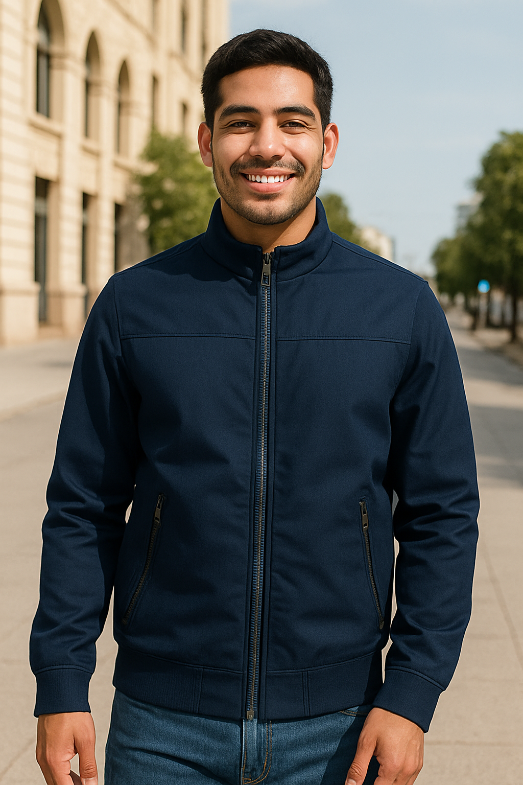CHAQUETA CASUAL SEMI ACOLCHADA, DOBLE CUELLO ALTO, ABERTURA Y BOLSILLOS CON CIERRE