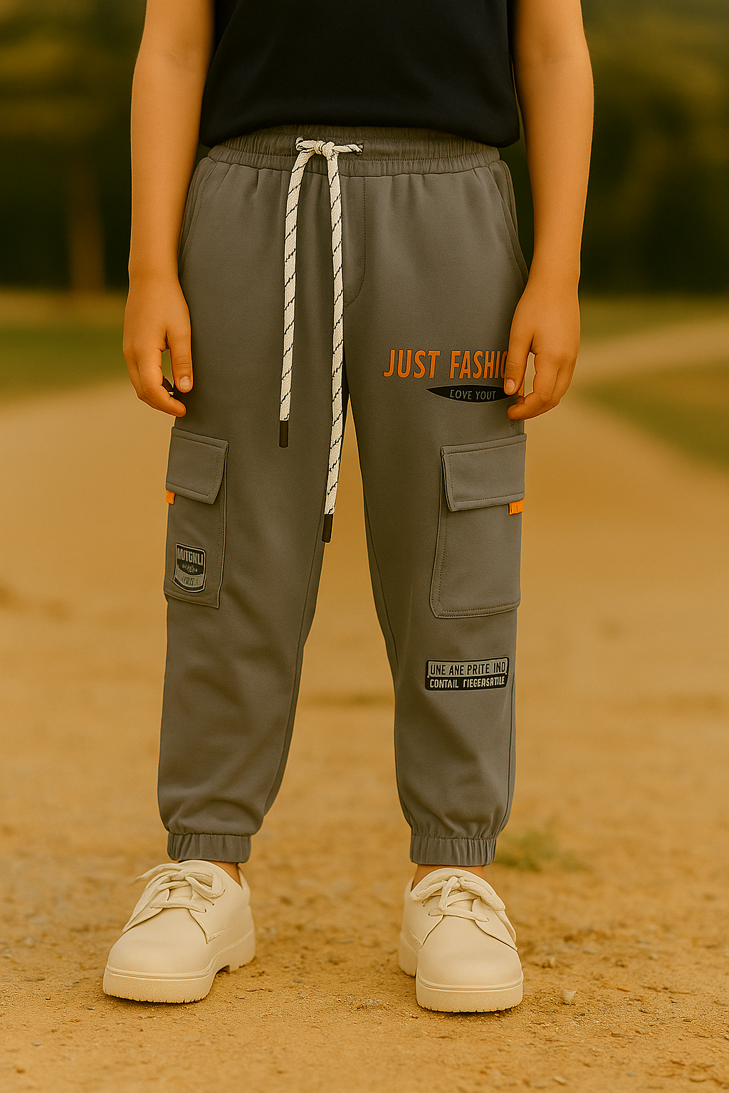 JOGGER CARGO NIÑO CON BOLSILLOS Y ESTAMPADOS URBANOS