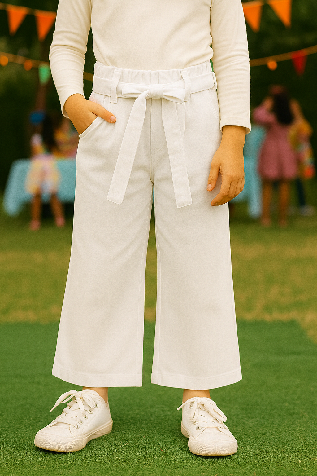 PANTALÓN NIÑA WIDE LEG CON CINTURÓN LAZO