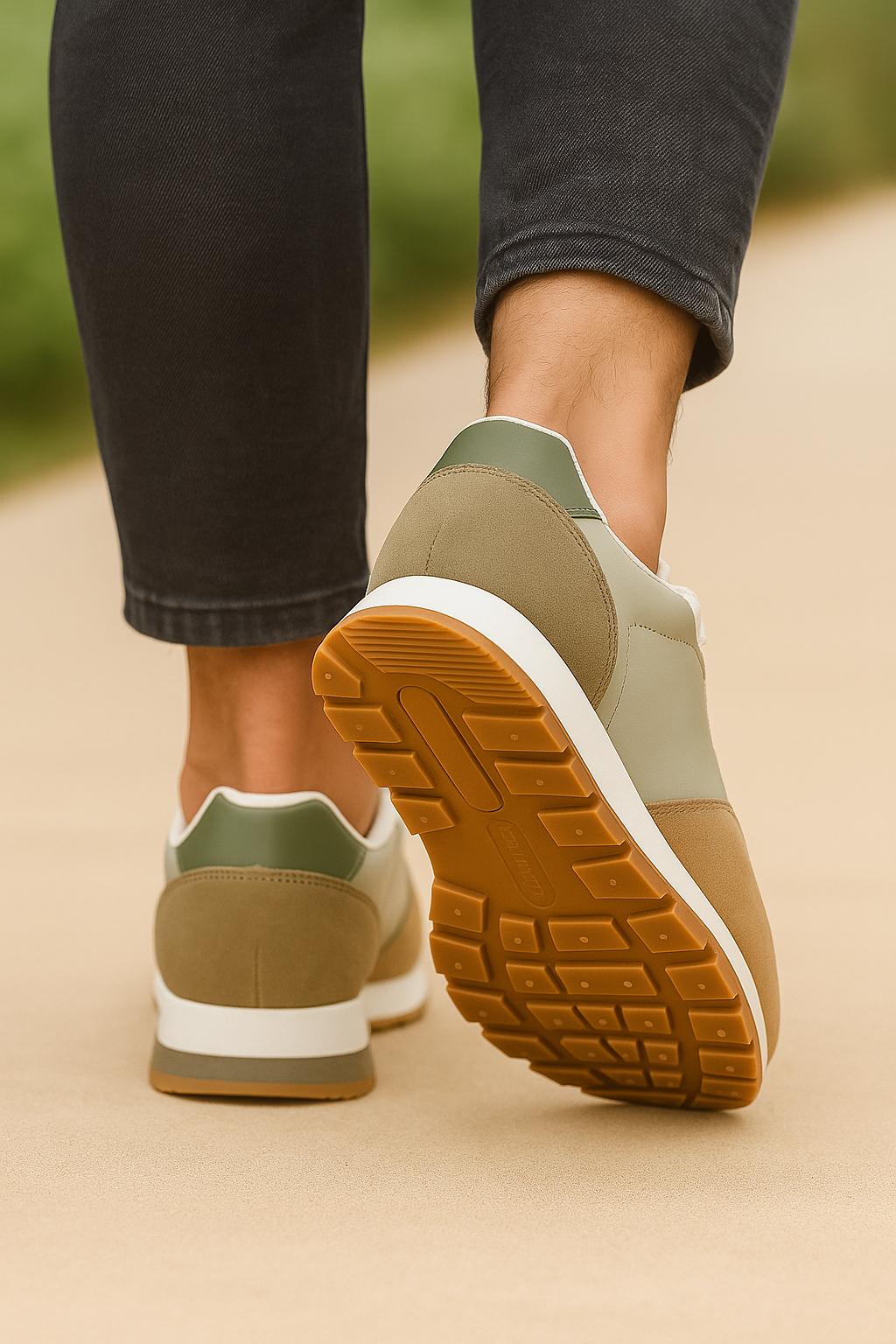 ZAPATOS CASUALES HOMBRE BEIGE CON DETALLES VERDE Y CAMEL