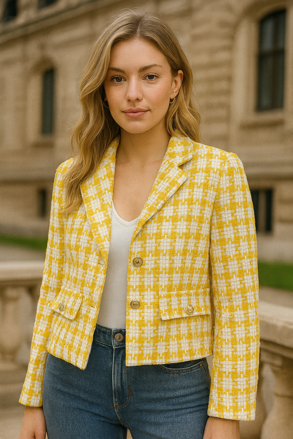 BLAZER CORTO DE DAMA A CUADROS