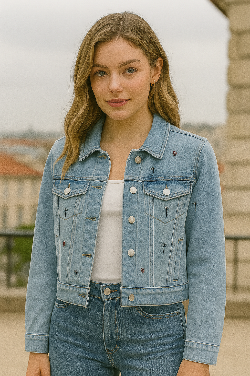 CHAQUETA JEAN DAMA AZUL CLARO BORDADA