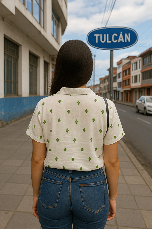 BLUSA ABOTONADA DE CUELLO MANGA CORTA CORTE SUELTO