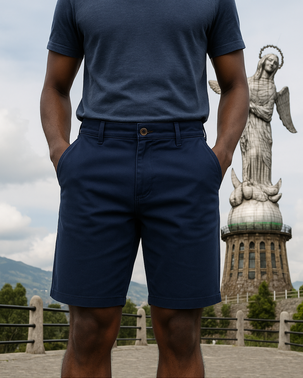 SHORT GABARDINA LLANO CON BOTON CAFÉ Y BOLSILLOS LATERALES Y POSTERIORES