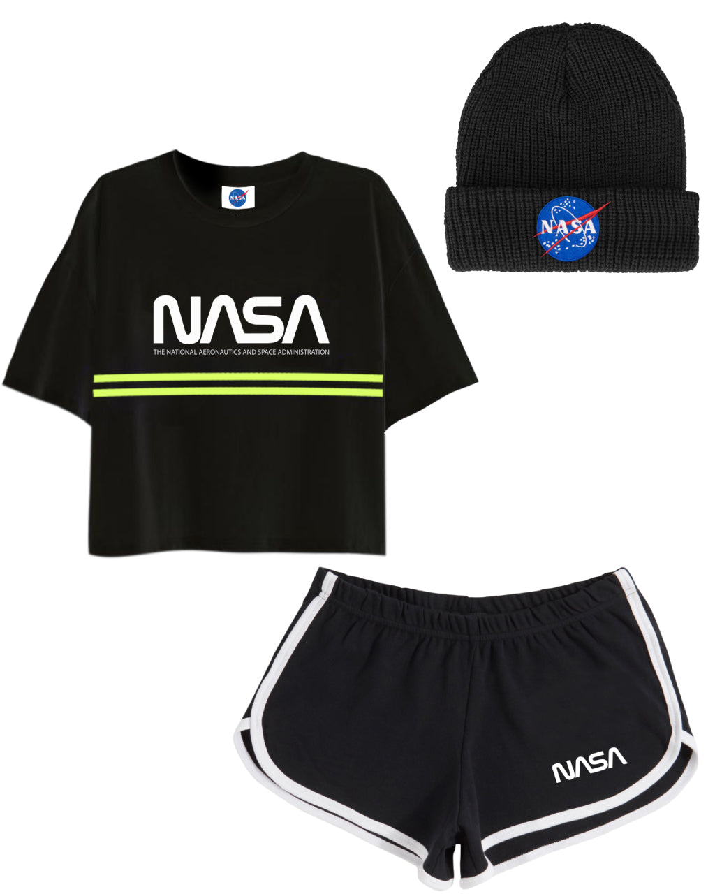 COMBO QUEEN (CROP TOP + SHORT DAMA NEGRO + GORRO DE LANA)