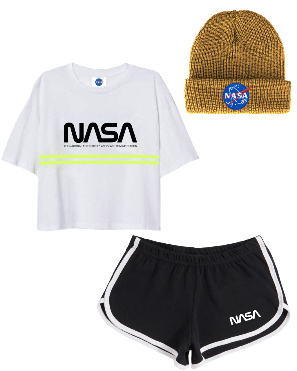 COMBO QUEEN (CROP TOP + SHORT DAMA NEGRO + GORRO DE LANA)