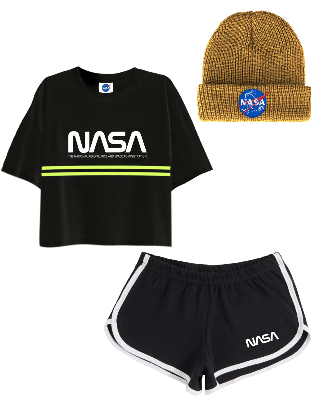 COMBO QUEEN (CROP TOP + SHORT DAMA NEGRO + GORRO DE LANA)
