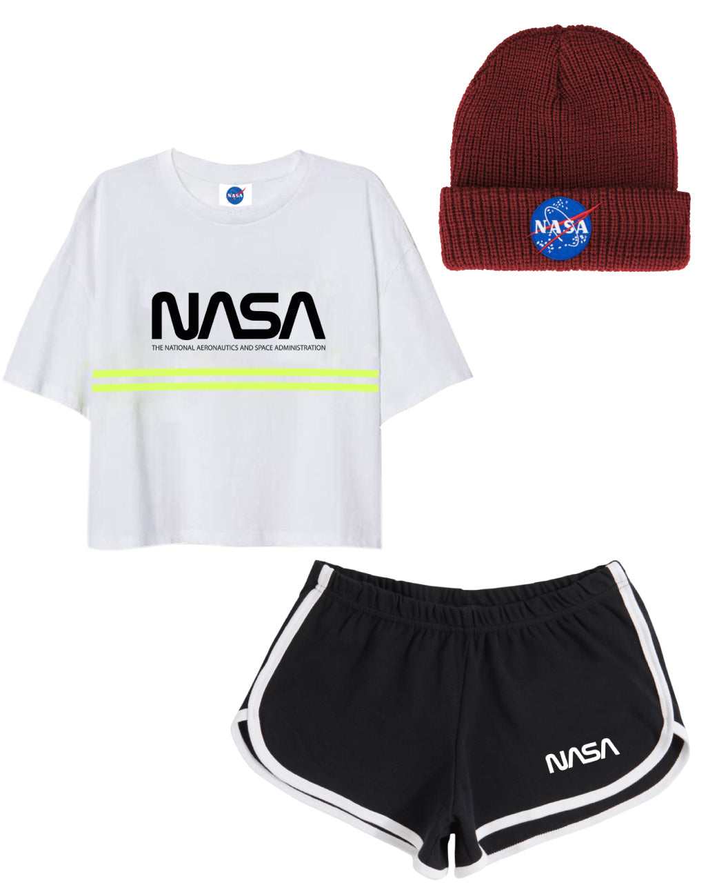 COMBO QUEEN (CROP TOP + SHORT DAMA NEGRO + GORRO DE LANA)