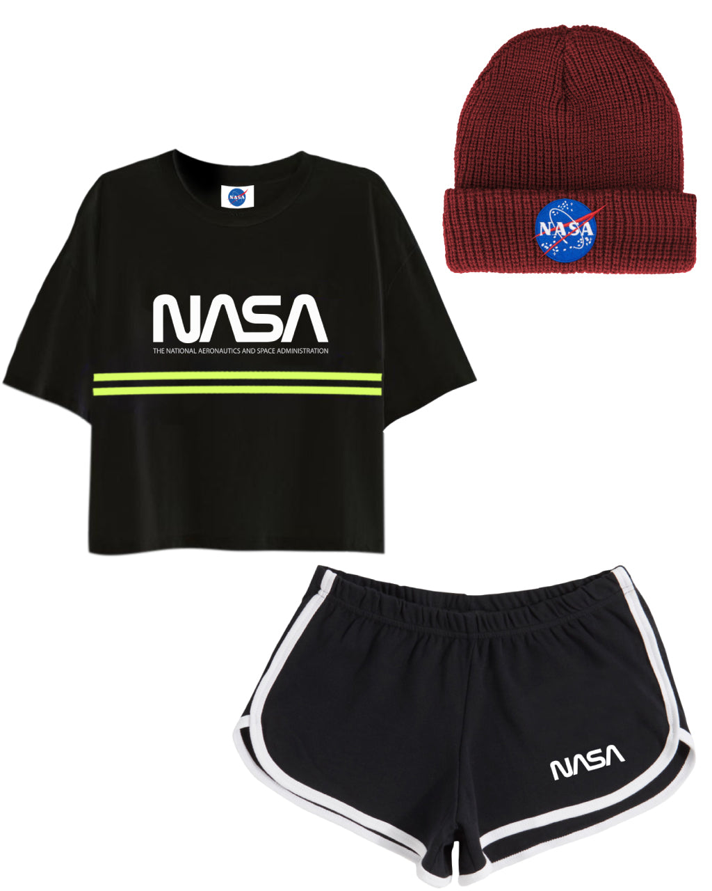 COMBO QUEEN (CROP TOP + SHORT DAMA NEGRO + GORRO DE LANA)