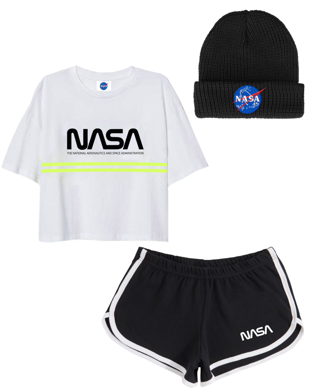 COMBO QUEEN (CROP TOP + SHORT DAMA NEGRO + GORRO DE LANA)