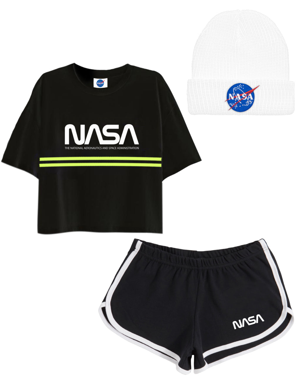 COMBO QUEEN (CROP TOP + SHORT DAMA NEGRO + GORRO DE LANA)