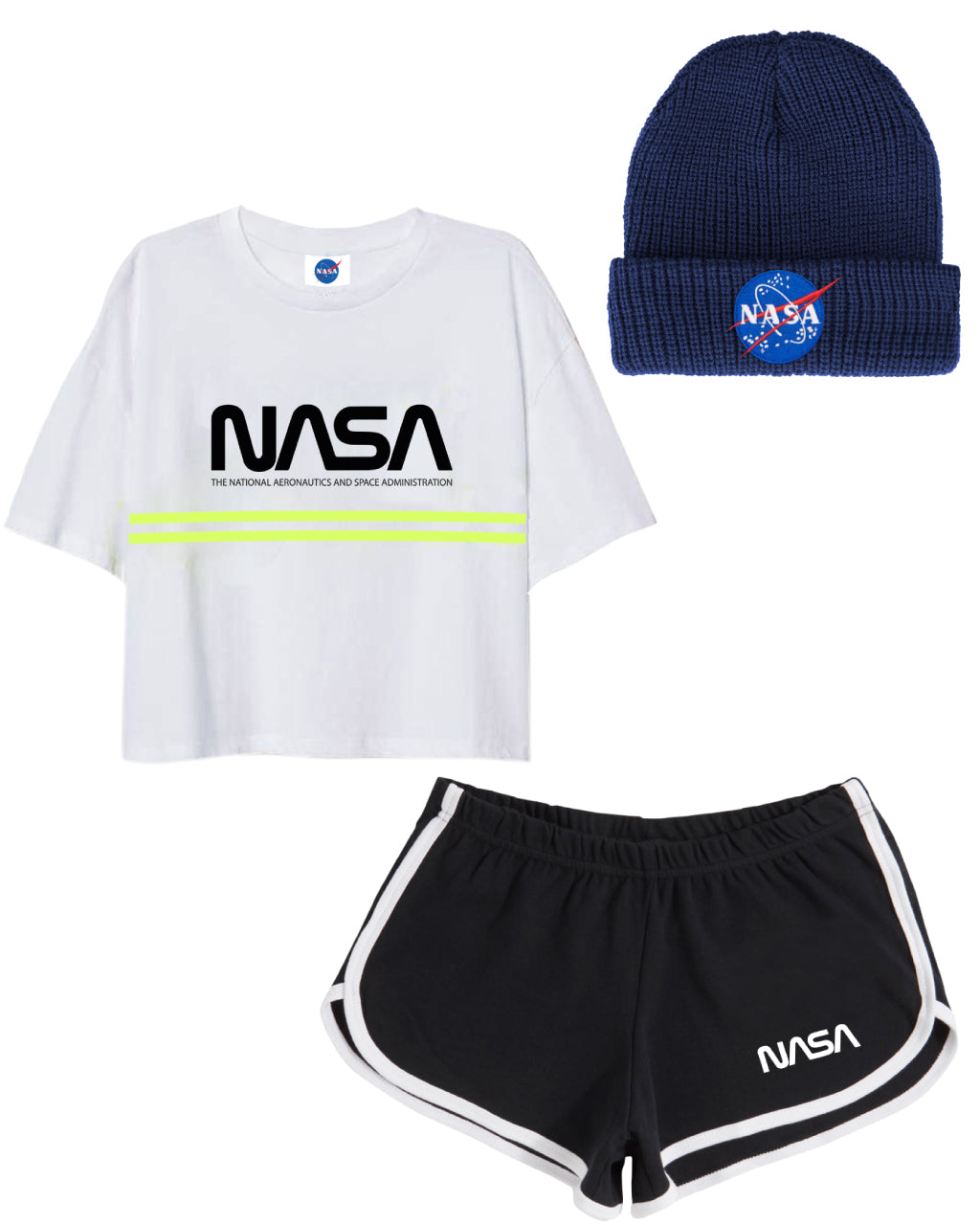 COMBO QUEEN (CROP TOP + SHORT DAMA NEGRO + GORRO DE LANA)