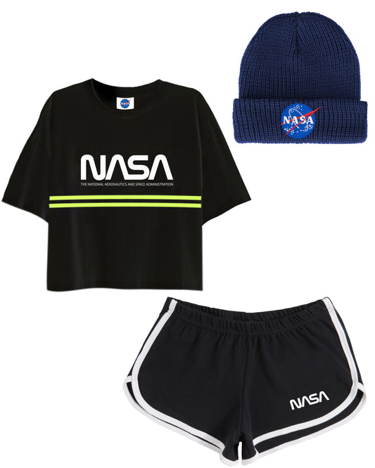 COMBO QUEEN (CROP TOP + SHORT DAMA NEGRO + GORRO DE LANA)
