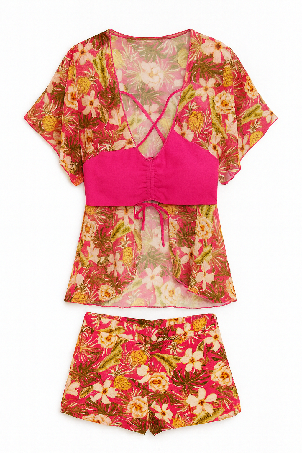 TERNO DE BAÑO PLUS ROSADO (SHORT + TOP + BATA)