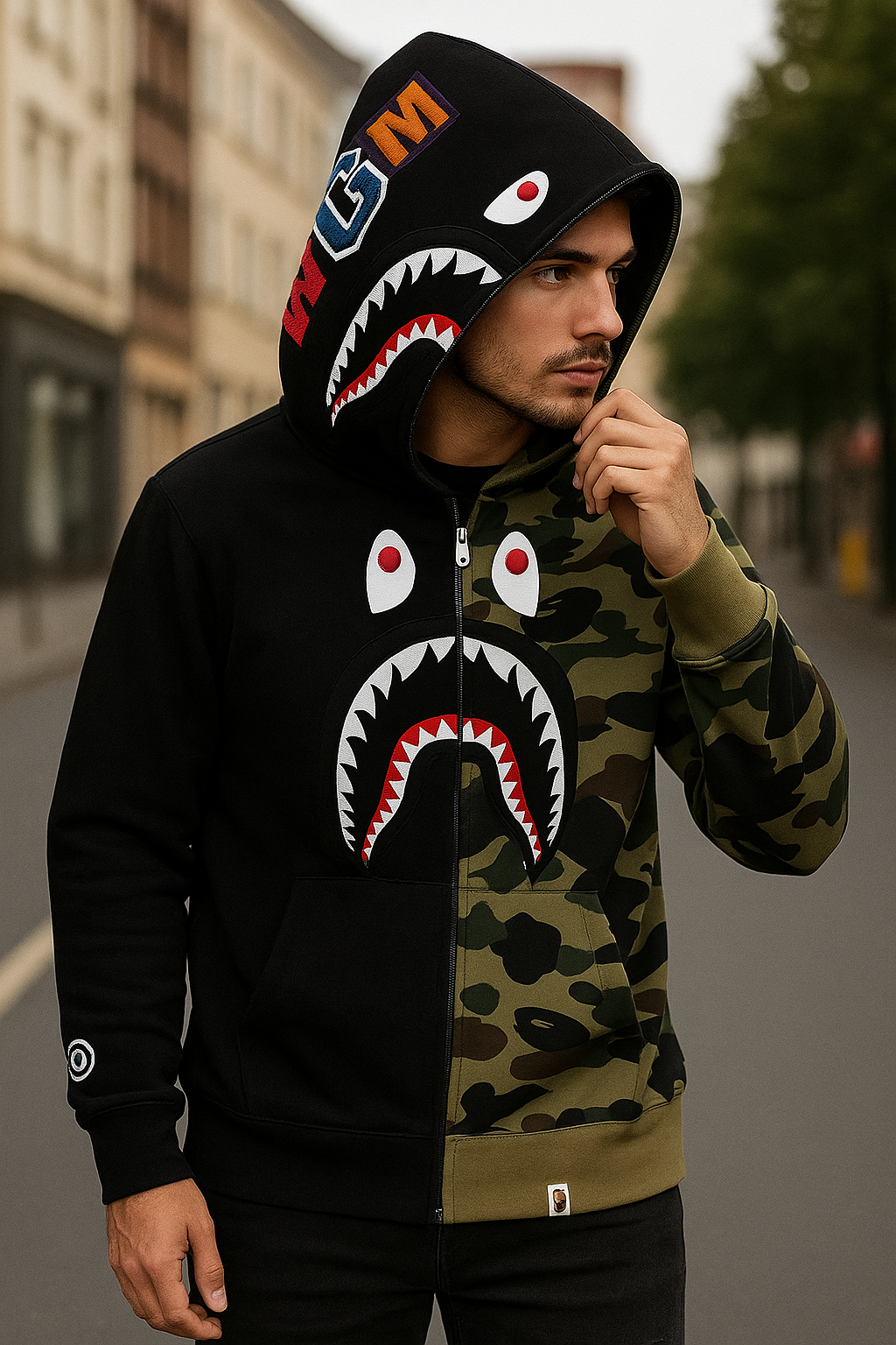 CHOMPA HOODIE BAPE SHARK BICOLOR CAMUFLAJE VERDE