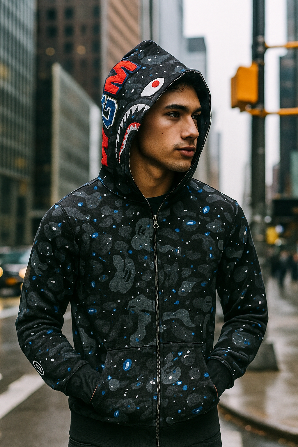 CHOMPA HOODIE BAPE SHARK COLOR GRIS GALAXY