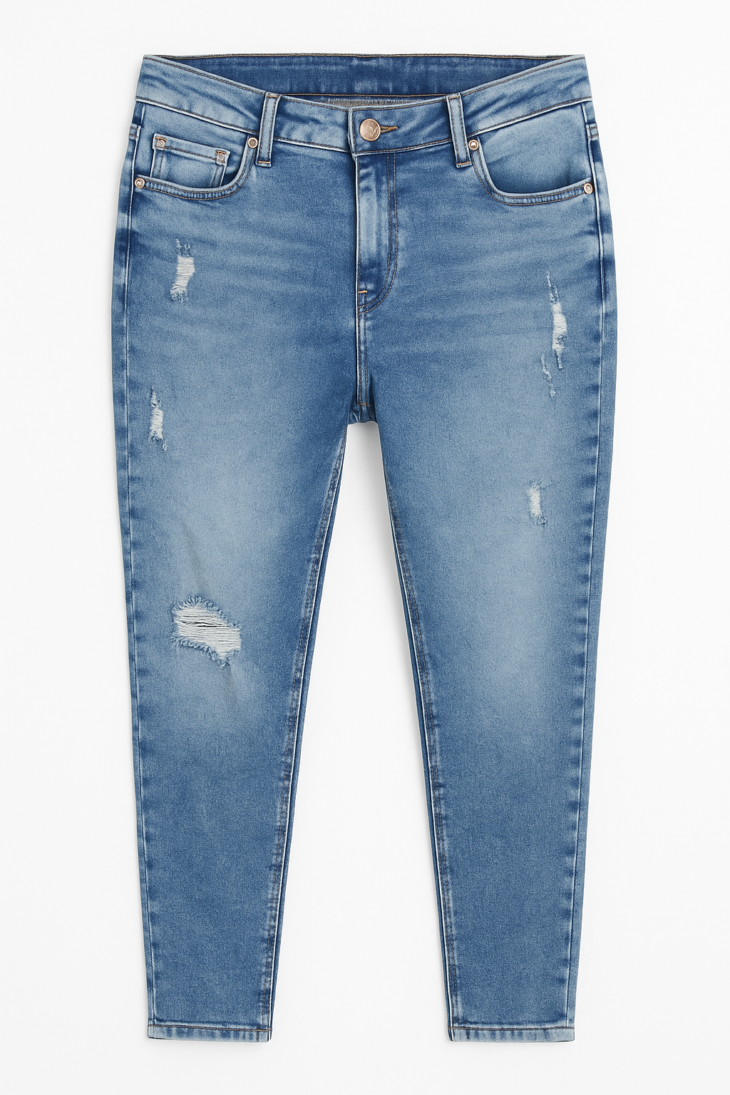 PANTALÓN JEAN HOMBRE CELESTE BASTA RECTA ROTOS PEQUEÑOS