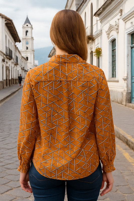 BLUSA DE CUELLO ABOTONADA MANGA LARGA PUÑOS ELASTICOS