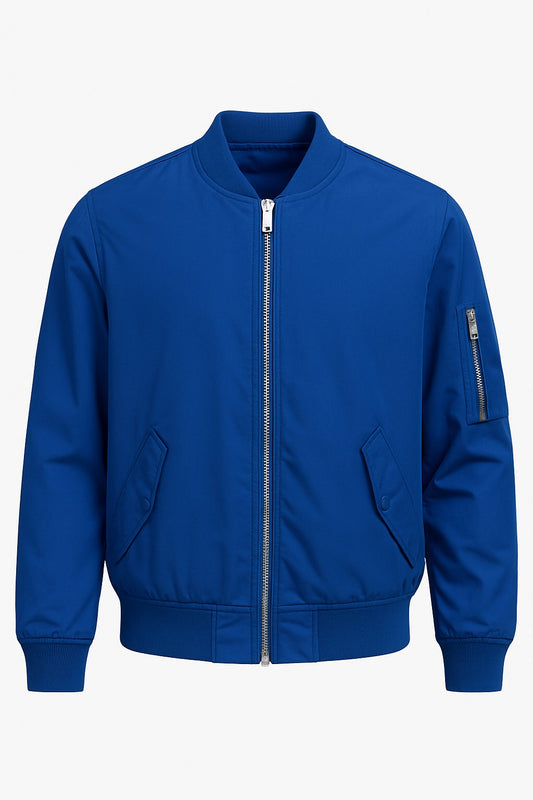 CHAQUETA BOMBER LLANA CASUAL CON CIERRE Y BOLSILLO EN BRAZOS