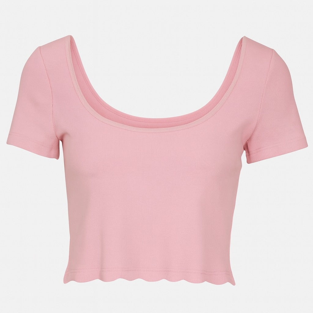 TOP RIBB CON MANGA ROSA CON CUELLO AMPLIO