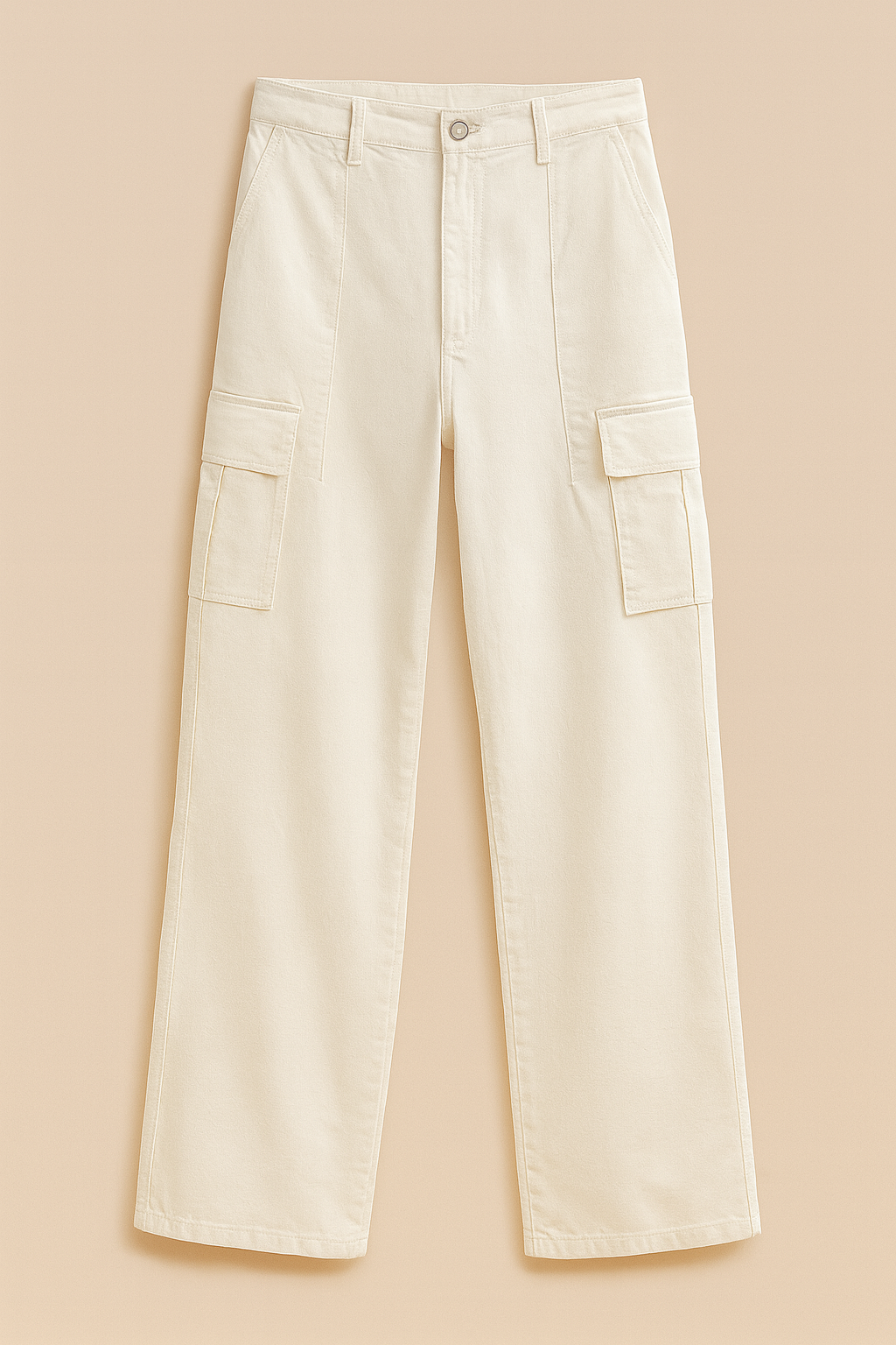 PANTALÓN CARGO DAMA BLANCO RECTO SIN BOLSILLOS TRASEROS