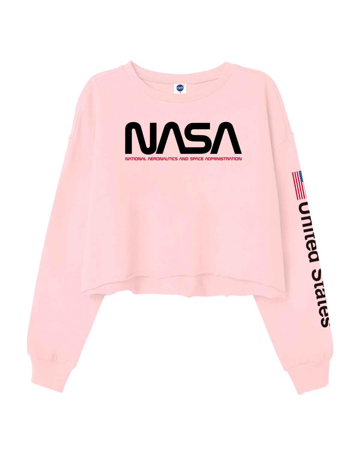 CROP BUZO NASA ROSA ESTAMPADO NEGRO BANDERA
