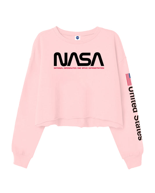 CROP BUZO NASA ROSA ESTAMPADO NEGRO BANDERA