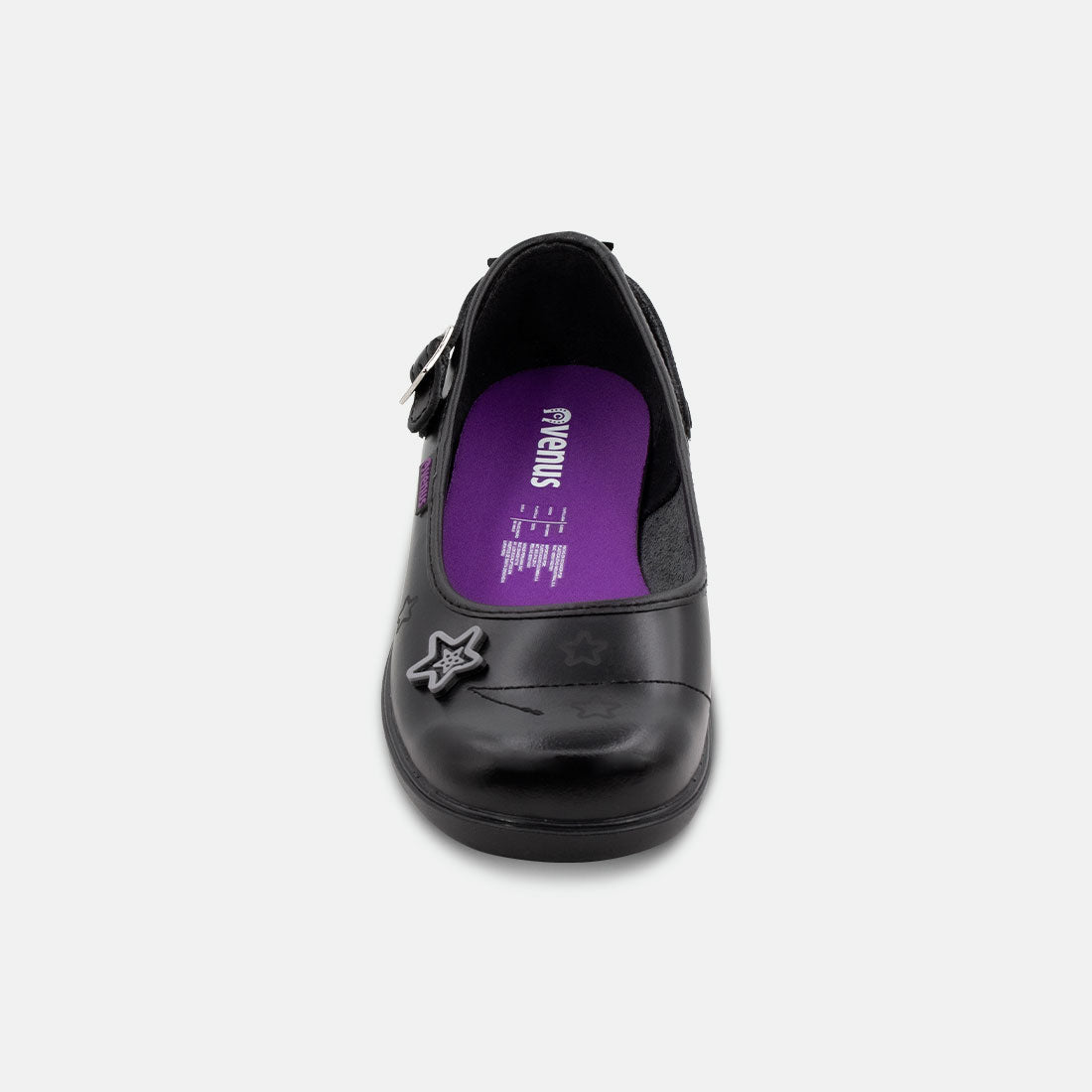 ZAPATOS ESCOLARES NEGROS DE NIÑA CON CORREA AJUSTABLE Y DETALLE DE ESTRELLA