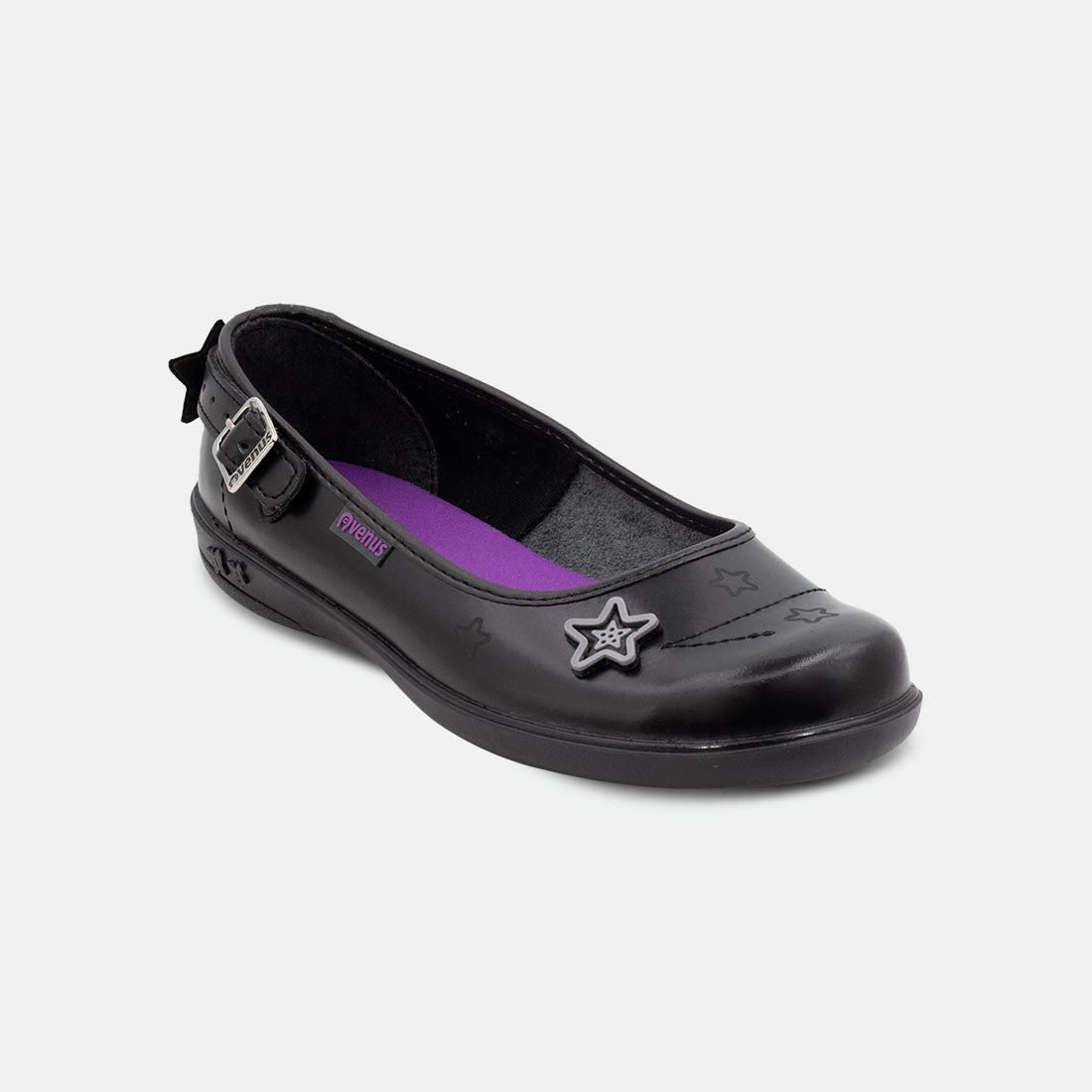 ZAPATOS ESCOLARES NEGROS DE NIÑA CON CORREA AJUSTABLE Y DETALLE DE ESTRELLA
