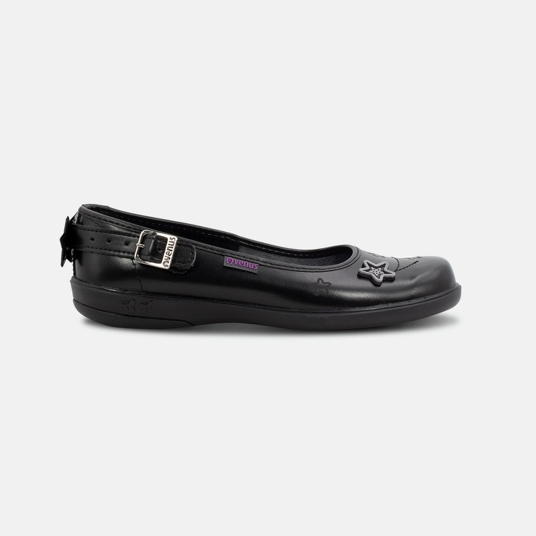 ZAPATOS ESCOLARES NEGROS DE NIÑA CON CORREA AJUSTABLE Y DETALLE DE ESTRELLA